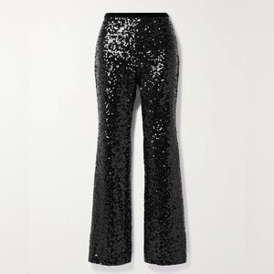 LoveShackFancy Journee Velvet-Trimmed Sequined Crepe Pants Black